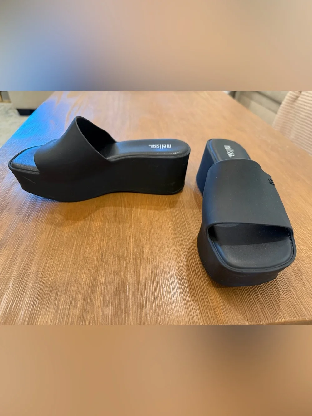 Melissa Black Platform Wedge Slide Sandals
